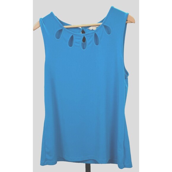 Banana Republic Blue Sleeveless Blouse Cut Out Keyhole Pullover Stretch XL Top‎ - Picture 1 of 6